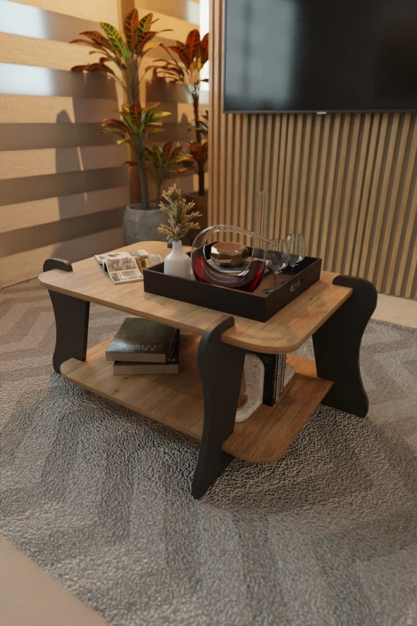 CMKStore Soul Orta Sehpa İki Raflı Dekoratif Orta Sehpa Antrasit - Atlantik Çam - 3