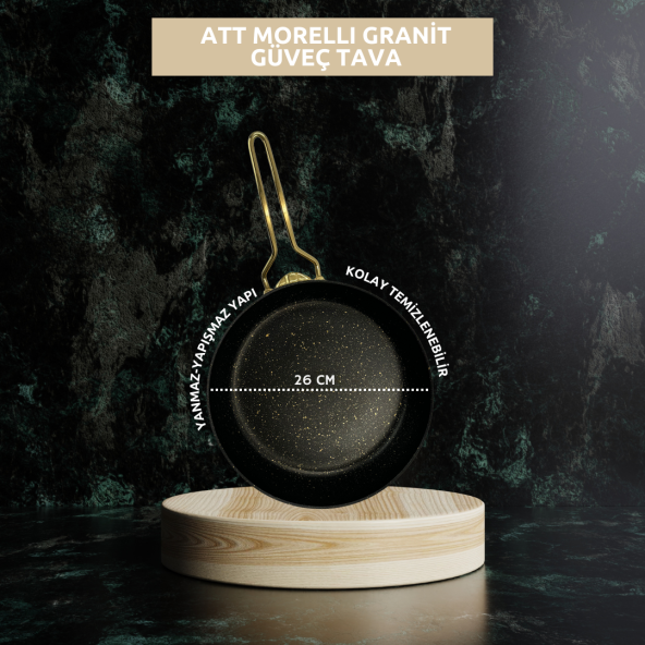 ATT MORELLI Granit 26 cm Güveç Karnıyarık Tava Siyah&Gold