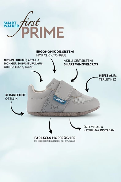 Hopfrög Kids Smart Walker First Prime Super Mat Havalı Gri Barefoot İlk Adım Bebek Ayakkabı - Resim 2