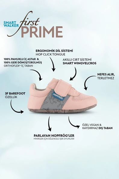 Hopfrög Kids Smart Walker First Prime Havalı Pembe Barefoot İlk Adım Bebek Ayakkabı - Resim 2