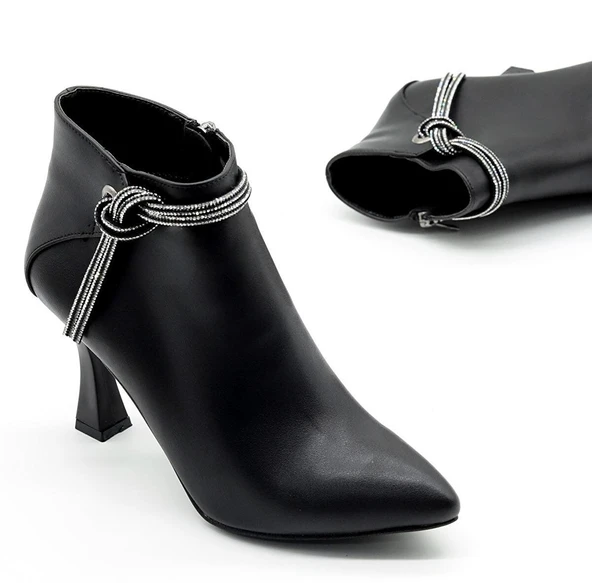 Feles Püskül Taş Detaylı Bootie Klasik Kadın Bot - Resim 6