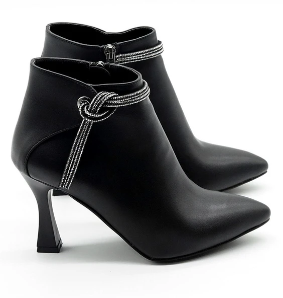 Feles Püskül Taş Detaylı Bootie Klasik Kadın Bot - Resim 7