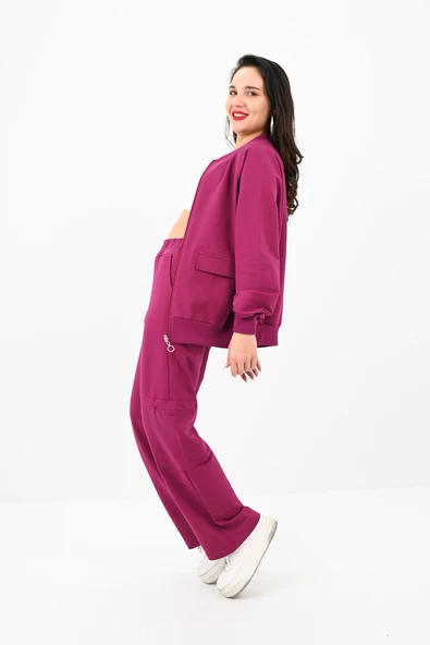 Kadın Kargo Cep Detaylı Fermuarlı Eşofman Takımı 4007-25 - 8