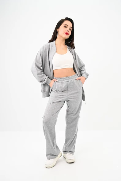 Kadın Kargo Cep Detaylı Fermuarlı Eşofman Takımı 4007-25 - 11