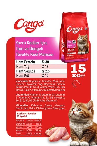 Cango Yavru Kedi Maması Tavuk Etli Kitten 15KG - 4