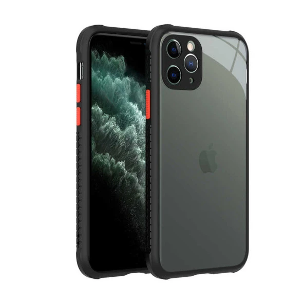 Apple iPhone 11 Pro Kılıf Köşe Ve Kamera Korumalı Arkası Şeffaf Renkli Tuşlu Kapak (KAFF)