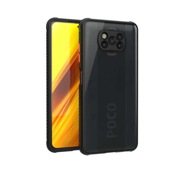 Xiaomi Poco X3 Kılıf Köşe Ve Kamera Korumalı Arkası Şeffaf Renkli Tuşlu Kapak (KAFF)