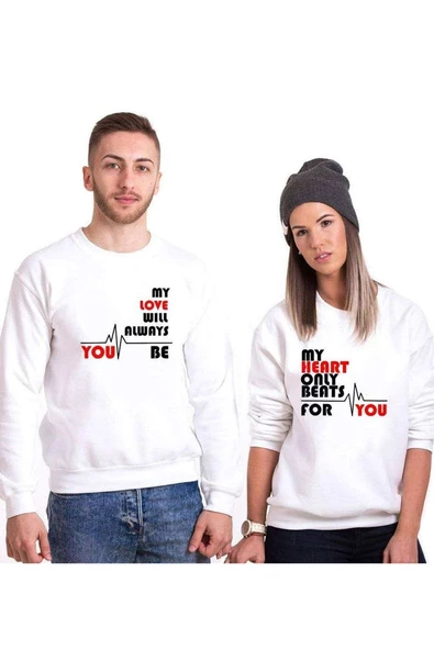 Tshirthane My Heart Only Beats For You  Sevgili Kombinleri Sweatshirt Kombini ürün görseli