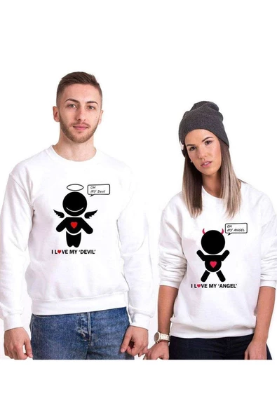 Tshirthane My Devil My Angel Sevgili Kombinleri Sweatshirt Kombini ürün görseli 1
