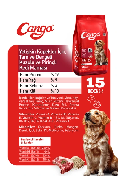 Cango Yetişkin Köpek Maması Kuzu Etli Pirinçli 15KG - 4