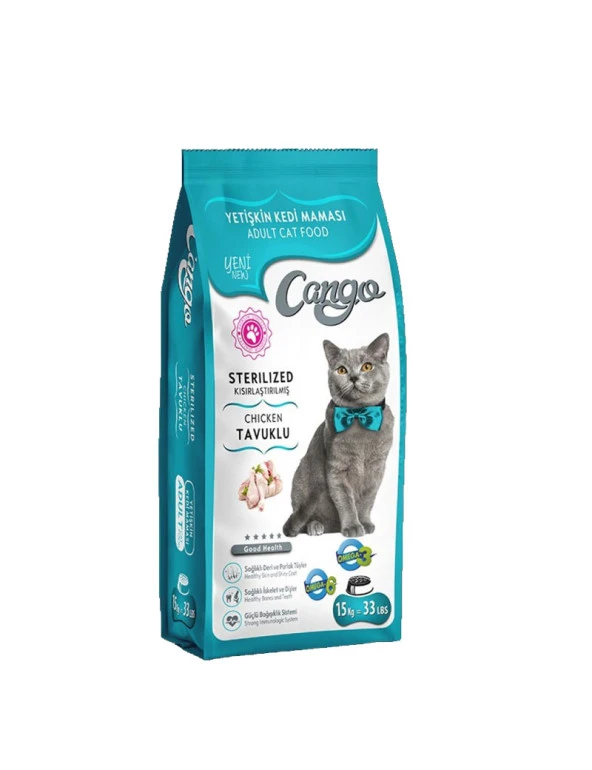 Cango Kısırlaştırılmış Steril Kedi Maması Tavuk Etli 15KG