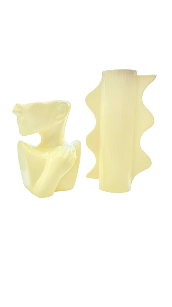 Bitki Tasarımı Soyut Yan Kadın ve Kelebek Vazo Saksı 2li Set ürün görseli