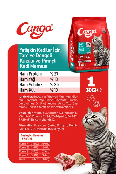 Cango Yetişkin Kedi Maması Kuzu Etli 1KG - 4