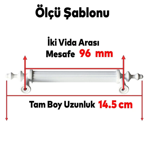 Polavit 96 Mm (SERT PLASTİK) Kulp Beyaz Çekmece Mobilya Mutfak Dolap Kulbu Kulpu Kulpları 5 Adet - 2