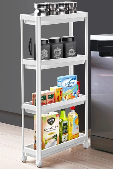 Tekerlekli Raf Ünitesi 4 Katlı Mutfak Rafı Banyo Rafı Banyo Düzenleyici Dar Alan Organizer - 4