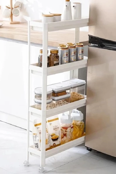 Tekerlekli Raf Ünitesi 4 Katlı Mutfak Rafı Banyo Rafı Banyo Düzenleyici Dar Alan Organizer - 5