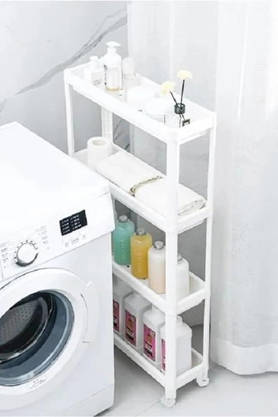 Tekerlekli Raf Ünitesi 4 Katlı Mutfak Rafı Banyo Rafı Banyo Düzenleyici Dar Alan Organizer - 6