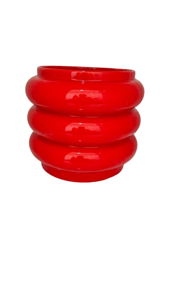 Bitki Tasarımı Seramik Katlı Saksı Vazo Kırmızı Uzun ürün görseli