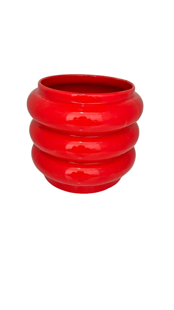 Bitki Tasarımı Seramik Katlı Saksı Vazo Kırmızı Uzun - Resim 2