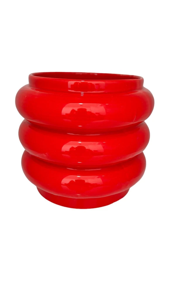 Bitki Tasarımı Seramik Katlı Saksı Vazo Kırmızı Uzun - Resim 5