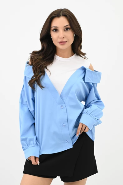 Kadın Omuz Atlet Detaylı Gömlek 1737-24 - 12