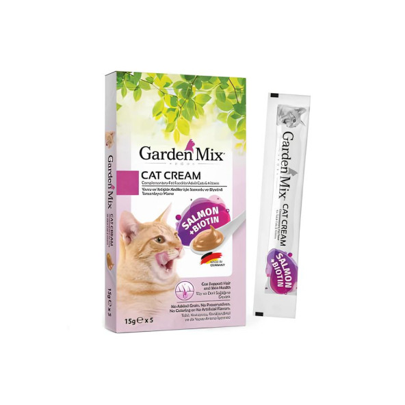 Garden Mix Kedi Kreması Somon+Biotin 15 Gr x 5 Adet Kedi Ödül Maması