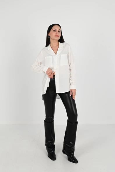 Kadın Çift Cepli Salaş Gömlek 1670-24 - 12