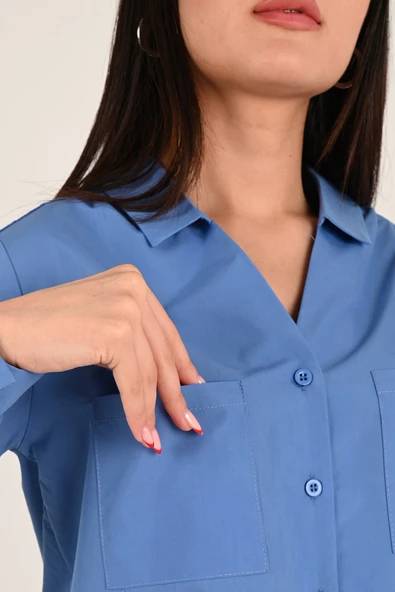 Kadın Çift Cepli Salaş Gömlek 1670-24 - 5