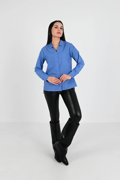 Kadın Çift Cepli Salaş Gömlek 1670-24 - 2