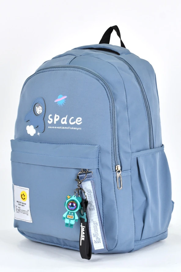 Elatae Kız Çocuk Genç Çok Gözlü Günlük Seyahat Okul Sırt Çantası Mavi 51705 - Resim 4