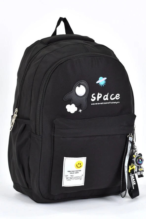 Elatae Kız Çocuk Genç Çok Gözlü Günlük Seyahat Okul Sırt Çantası Siyah 51705 - Resim 2