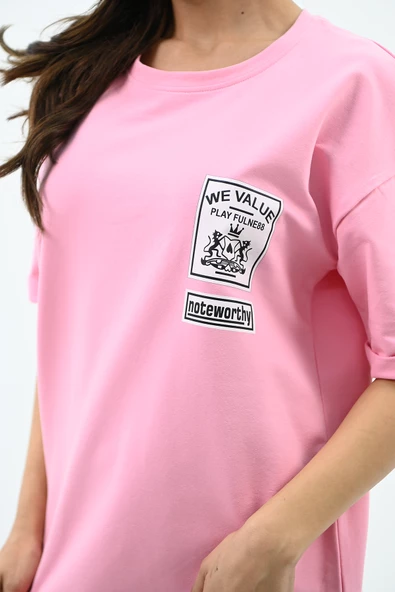 Kadın Baskılı Oversize T-shirt Elbise 5218-24 - 11