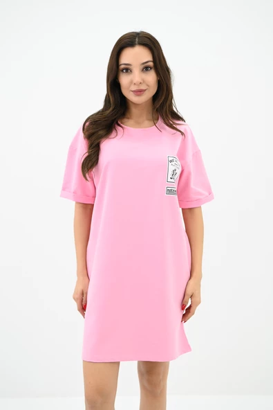 Kadın Baskılı Oversize T-shirt Elbise 5218-24 - 9