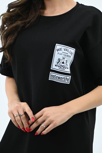 Kadın Baskılı Oversize T-shirt Elbise 5218-24 - 6