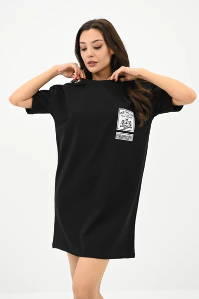 Kadın Baskılı Oversize T-shirt Elbise 5218-24 - 4