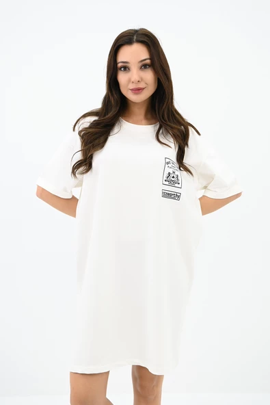 Kadın Baskılı Oversize T-shirt Elbise 5218-24 - 12