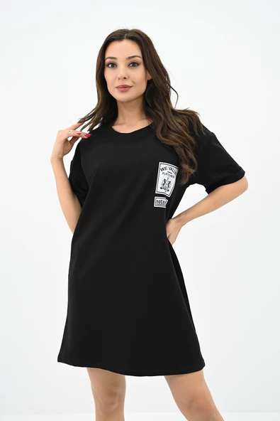 Kadın Baskılı Oversize T-shirt Elbise 5218-24 - 2