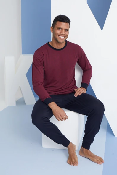 Kly 9259 Erkek Yuvarlak Yaka Uzun Kol Lastikli Pijama Takımı ürün görseli 1