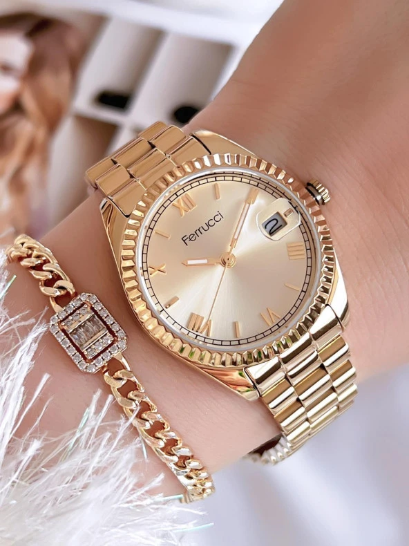 Ferrucci Çelik Kordon 2 Yıl Garantili Takvimli Kadran 30 Mt Suya Dayanıklı Kadın Kol Saati B.130163X ürün görseli