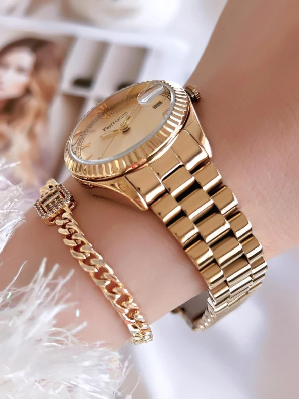 Ferrucci Çelik Kordon 2 Yıl Garantili Takvimli Kadran 30 Mt Suya Dayanıklı Kadın Kol Saati B.130163X - Resim 3