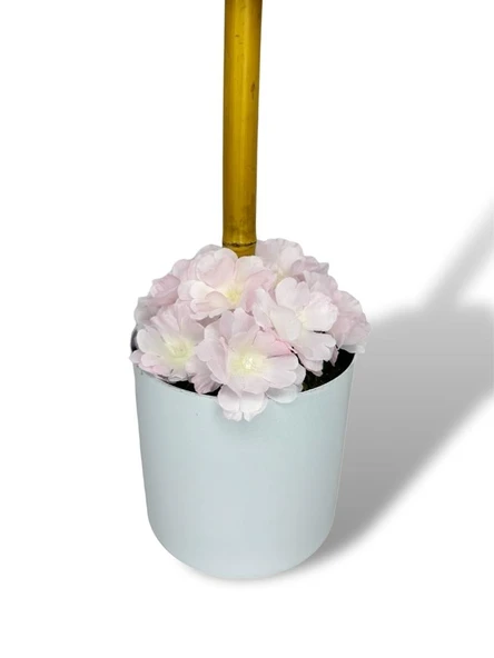 Nettenevime Yapay Çiçek Beyaz Metal Saksıda Bahardalı Japon Kiraz Çiçeği Ağacı 45*15cm - 4