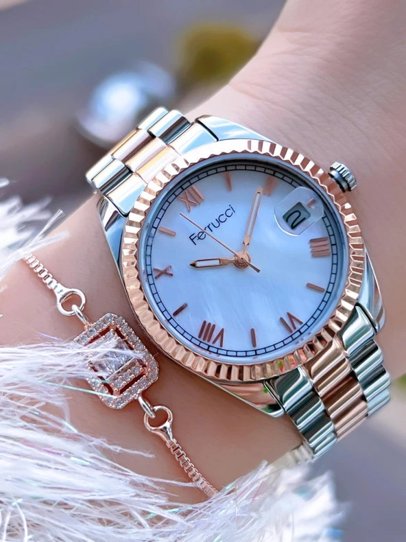 Ferrucci Kadın Kol Saati+Bileklik Özel Seri Çelik Kordon Kararma Renk Atma Yapmaz BİLEKTE.F.05 ürün görseli