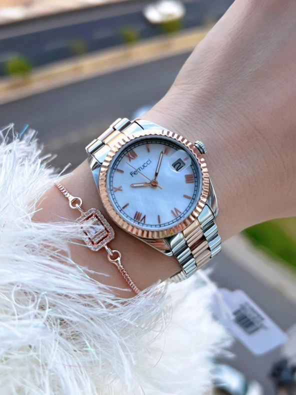 Ferrucci Kadın Kol Saati+Bileklik Özel Seri Çelik Kordon Kararma Renk Atma Yapmaz BİLEKTE.F.05 - Resim 2