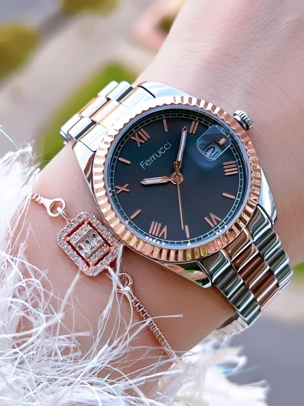 Ferrucci Kadın Kol Saati+Bileklik Özel Seri Çelik Kordon Kararma Renk Atma Yapmaz BİLEKTE.F.06 ürün görseli