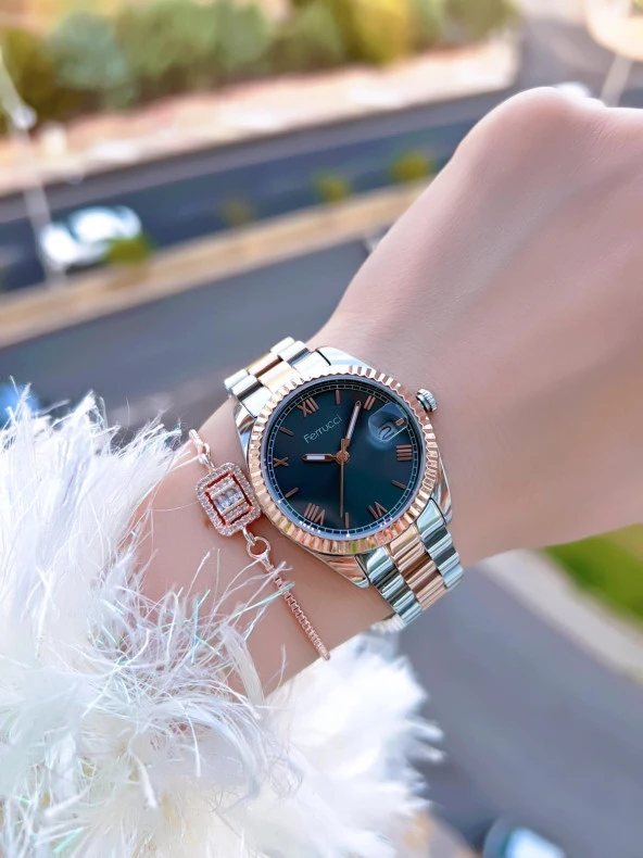 Ferrucci Kadın Kol Saati+Bileklik Özel Seri Çelik Kordon Kararma Renk Atma Yapmaz BİLEKTE.F.06 - Resim 2