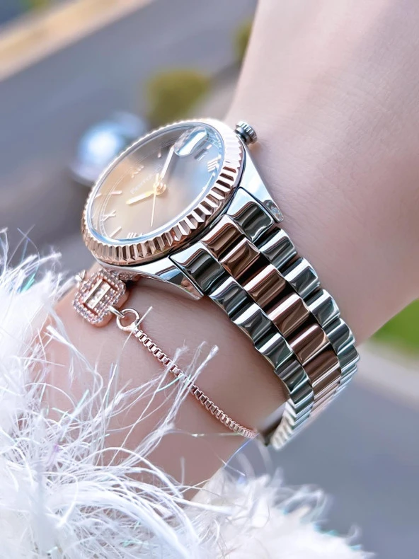 Ferrucci Kadın Kol Saati+Bileklik Özel Seri Çelik Kordon Kararma Renk Atma Yapmaz BİLEKTE.F.06 - Resim 3