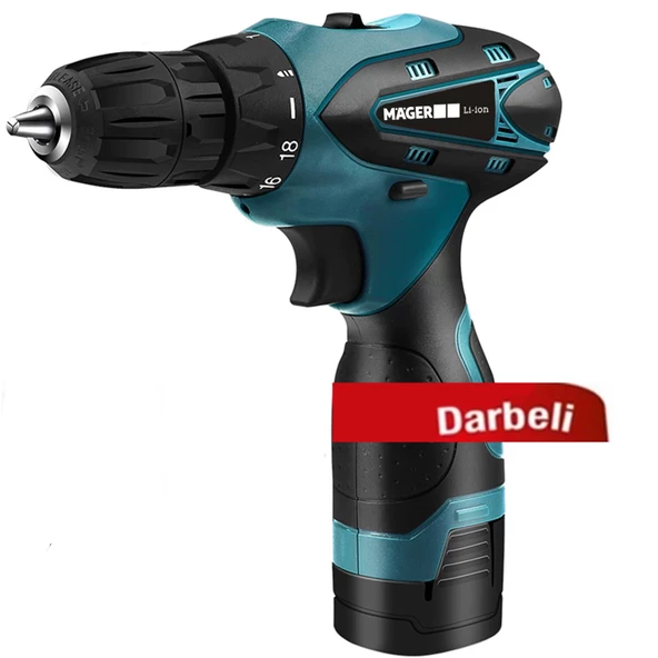 Mager DARBELİ 2 yıl Akü Garantili İki Akülü Şarjlı Vidalama Matkap Çantalı 24 Parça Set Hediyeli - 2