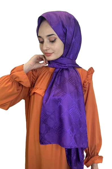 Loryan Scarf Jakarlı Şal, Floş Jakar Retro Şal 0129  MÜRDÜM - 1