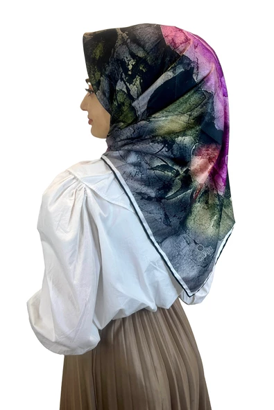 Quare Çiçek Desenli Rayon Eşarp 10701  LACİVERT