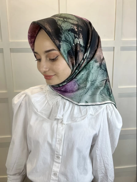 Quare Çiçek Desenli Rayon Eşarp 10701  ZÜMRÜT - Resim 2